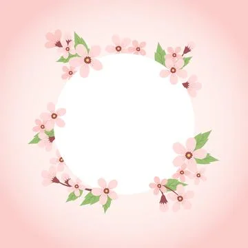 Cherry blossom circular frame. Spring vector template with copy space, card or Illustration