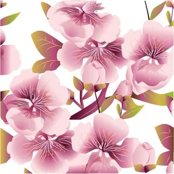 Cherry Blossom Floral Seamless Pattern Vector Stock Illustration