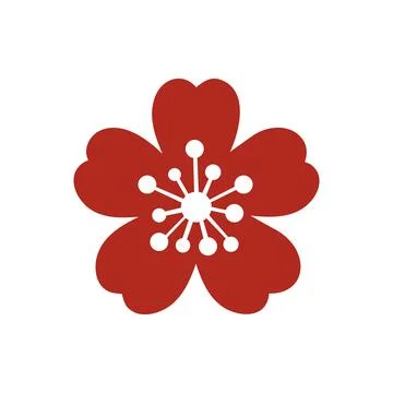 Cherry blossom flower icon. Flat vector red floral illustration for spring Stock Illustration