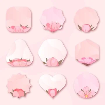 Cherry blossom flower tag label pink flat style Stock Illustration