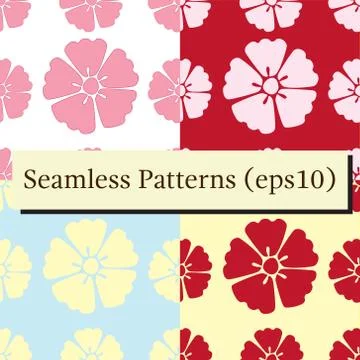 Cherry blossom flowers seamless patterns set 스톡 일러스트