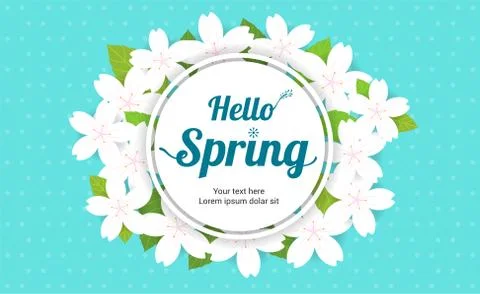 Cherry blossom frame or hello spring flowers frame design in vector Stock Illustration