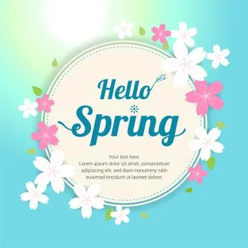 Cherry blossom frame or hello spring flowers frame design in vector Stock Illustration