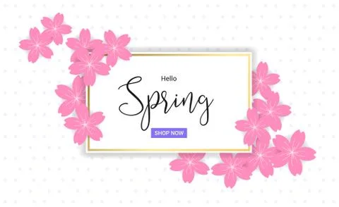 Cherry blossom frame or hello spring flowers frame design in vector Stock Illustration