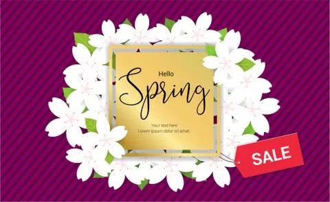 Cherry blossom frame or hello spring flowers frame design in vector Stock Illustration
