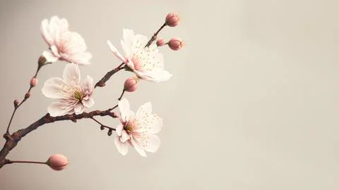Cherry blossom or sakura tree branch on white copy space background Stock Illustration
