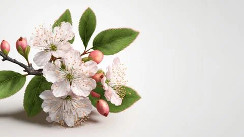 Cherry blossom or sakura tree branch on white copy space background Stock Illustration