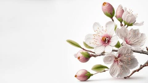 Cherry blossom or sakura tree branch on white copy space background Stock Illustration