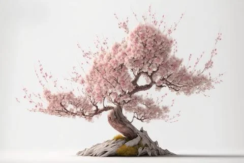 Cherry blossom or sakura tree branch on white copy space background Stock Illustration