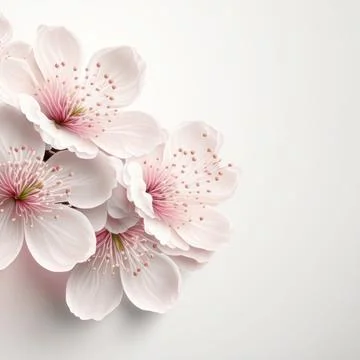 Cherry blossom or sakura tree branch on white copy space background Illustrazione stock