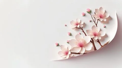 Cherry blossom or sakura tree branch on white copy space background Stock Illustration