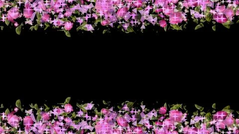 Cherry blossom petals display frame with flower petals and particle lights .. Ilustração Stock