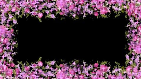 Cherry blossom petals display frame with flower petals and particle lights .. Ilustração Stock
