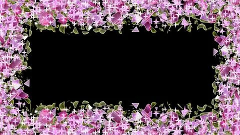 Cherry blossom petals display frame with flower petals and particle lights .. Ilustração Stock