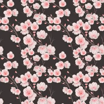 Cherry blossom seamless pattern Stock Illustration