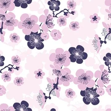 Cherry blossom seamless pattern in violet colors Stock Illustration
