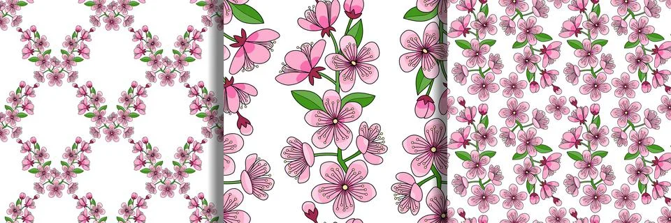 Cherry Blossom Seamless Patterns set 스톡 일러스트