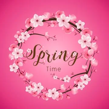 Cherry blossom; spring time; realistic vector, sakura, Japan Stock Illustration