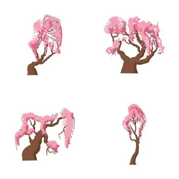 Cherry blossom tree vector set blooming spring 스톡 일러스트