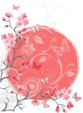 Cherry blossom tree, white background Stock Illustration