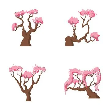 Cherry blossom trees set with blooming pink flowers Stock-Illustration