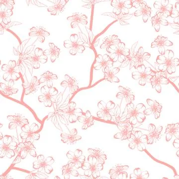 Cherry blossom vector background. (Seamless flowers pattern) Stock Illustration