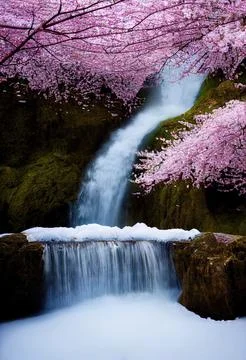 Cherry Blossom Waterfall Stock Illustration