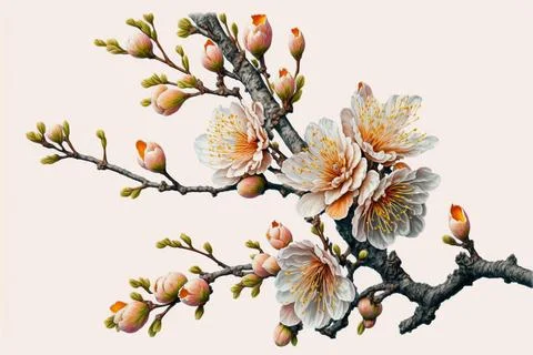 Cherry blossom on white background Stock Illustration