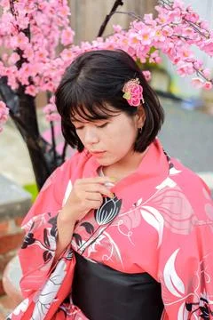 Cherry blossoms and models Stock Photos