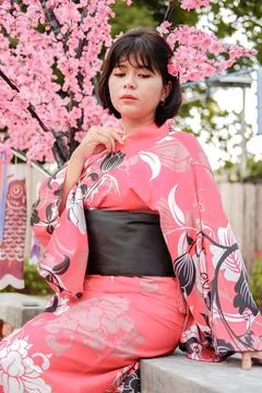 Cherry blossoms and models Stock Photos