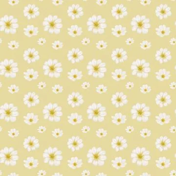 Cherry blossoms create a seamless pattern on yellow textile for wrapping an.. Stock Illustration