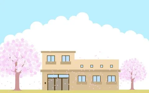 Cherry blossoms in full bloom and background material for group homes Stock Illustration
