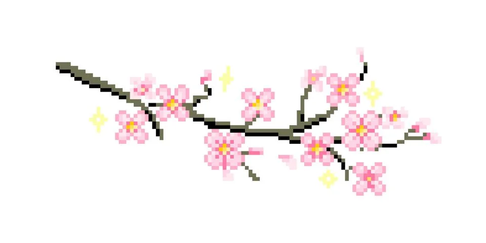Cherry Blossoms pixel image. cross stitch pattern vector illustration. 스톡 일러스트
