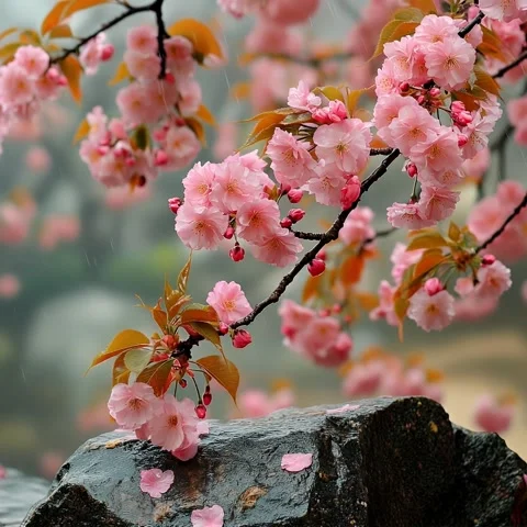 Cherry Blossoms in the Rain Stock Footage 307180971