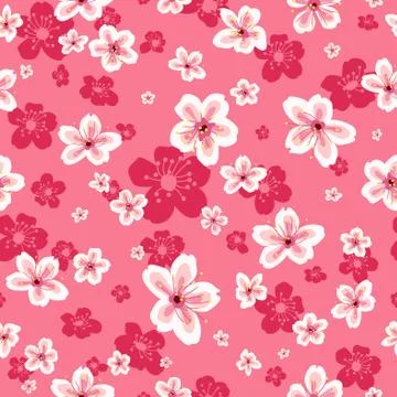 Cherry Blossoms Wallpaper Seamless Pattern Background Stock Illustration
