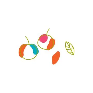 Cherry in the boho style. A line and a spot. Stock Illustration