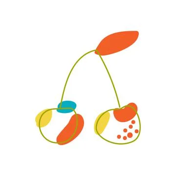 Cherry in the boho style. A line and a spot. Stock Illustration