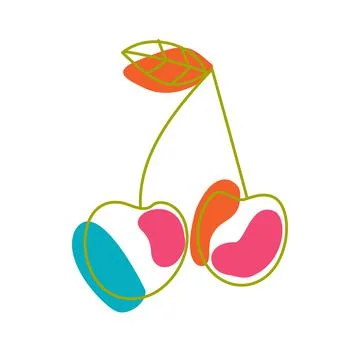 Cherry in the boho style. A line and a spot. Stock Illustration