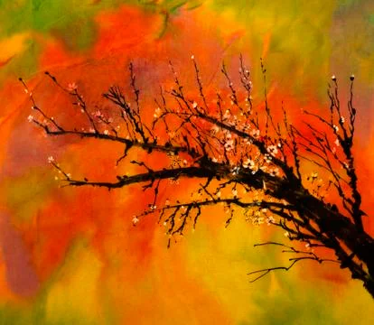 Cherry branch on the abstract background Stock Illustration