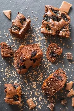 Cherry brownie close-up 写真素材