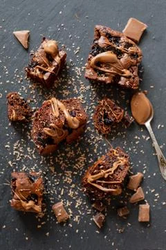 Cherry brownie close-up Stock Photos