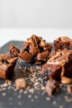 Cherry brownie close-up Stock Photos