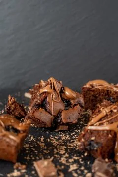 Cherry brownie close-up Stock Photos