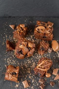 Cherry brownie close-up Stock Photos
