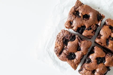Cherry brownie close-up Stock Photos