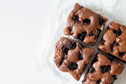 Cherry brownie close-up Stock Photos