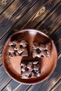 Cherry brownie close-up Stock Photos
