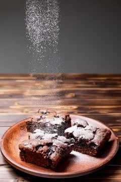 Cherry brownie close-up Stock Photos
