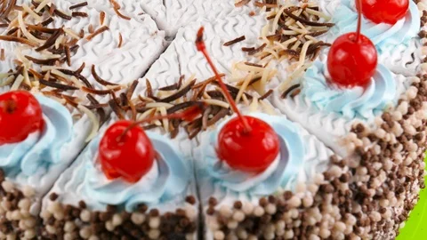 Cherry cake or Black Forest gateau, a chocolate sponge cake Stock Footage 87176480