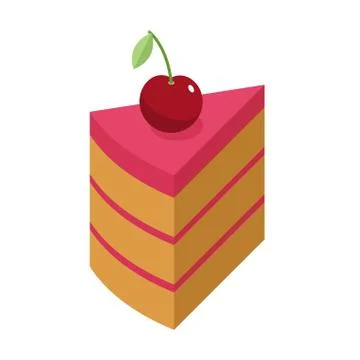 Cherry cake Piece with berry isolated. cherries pie on white background Stock Illustration